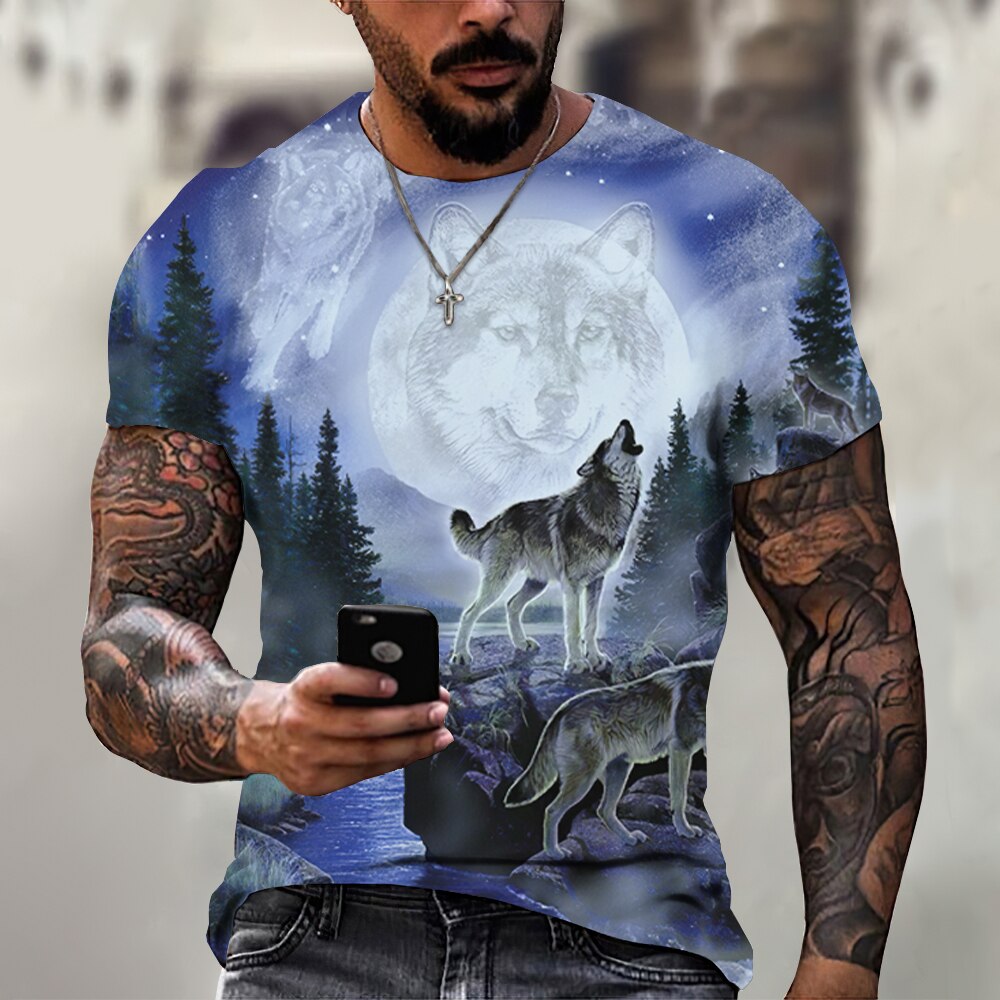 3D Leisure Street Men's T-shirt Plus Size T-shirt Men's Vintage Clothing 2023 Wolf T-shirt Men's Animal Print Short Sleeve Top